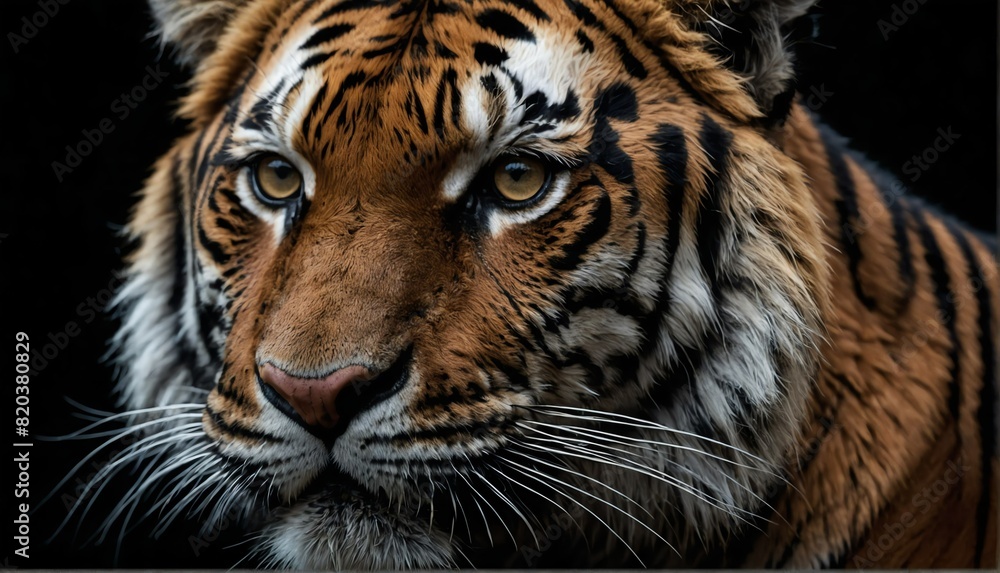 tiger close up portrait on plain black background from Generative AI tiger close up portrait on plain black background from Generative AI