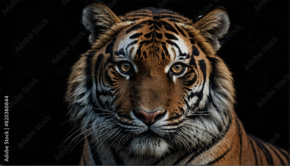 Fototapeta premium tiger close up portrait on plain black background from Generative AI