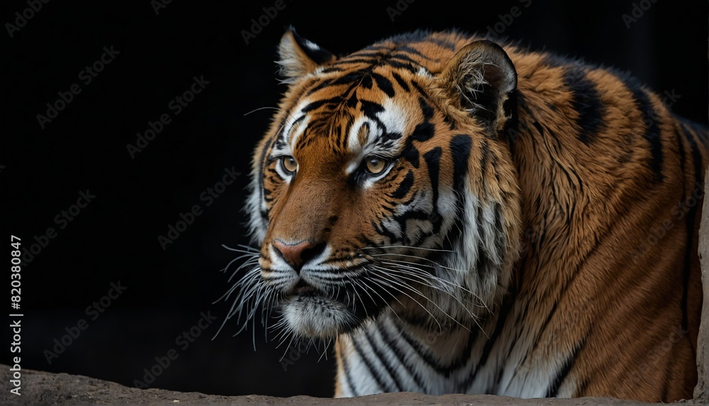 tiger close up portrait on plain black background from Generative AI
