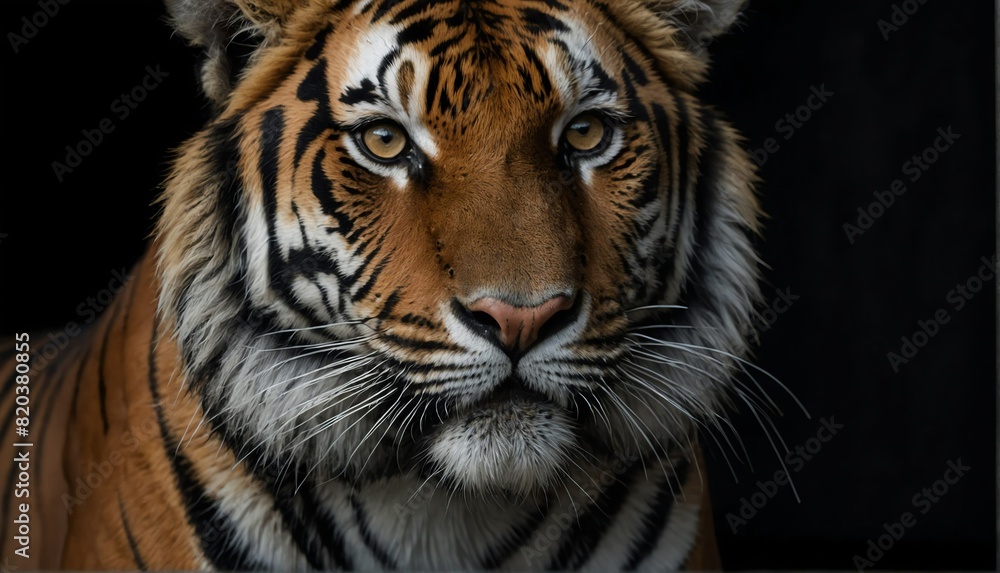 tiger close up portrait on plain black background from Generative AI tiger close up portrait on plain black background from Generative AI