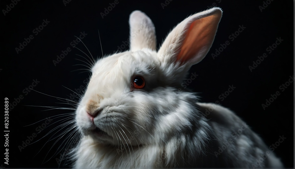 white rabbit close up portrait on plain black background from Generative AI white rabbit close up portrait on plain black background from Generative AI