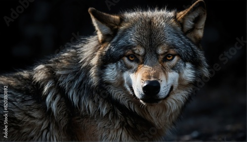 wolf close up portrait on plain black background from Generative AI