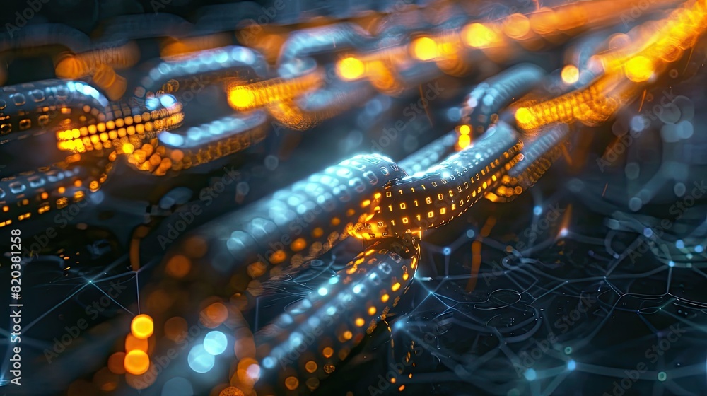 Glowing blockchain network on dark backdrop Glowing blockchain network on dark backdrop