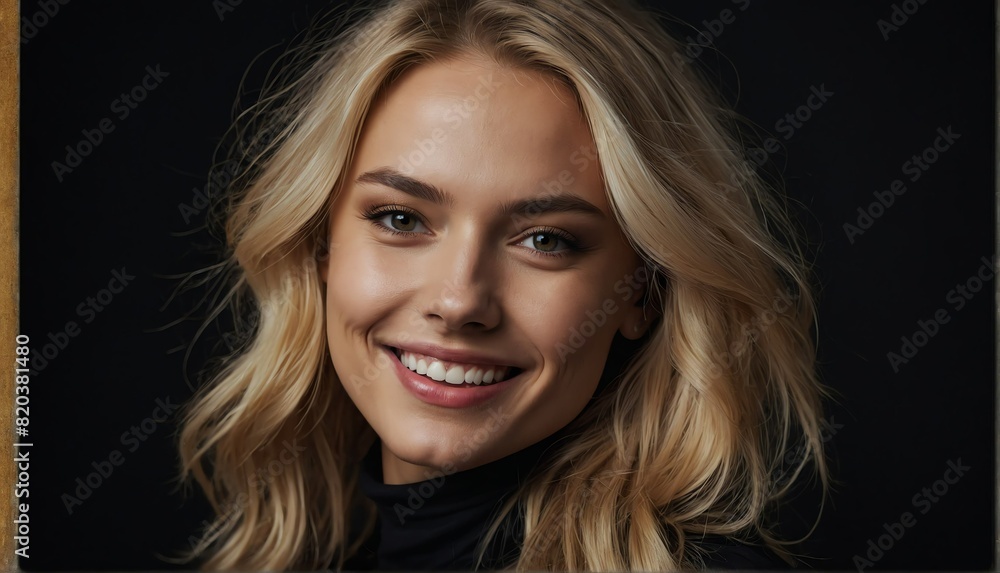 smiling blon plain black background from Generative AI smiling blon plain black background from Generative AI