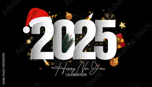 Happy New Year 2025. festive realistic chrismast style for Celebrate 2025 party photo