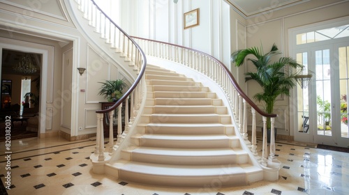 Elegant staircase in a grand foyer