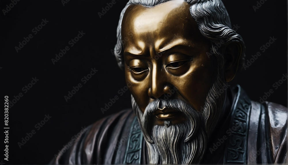 korean scholar statue close up portrait on plain black background from Generative AI korean scholar statue close up portrait on plain black background from Generative AI
