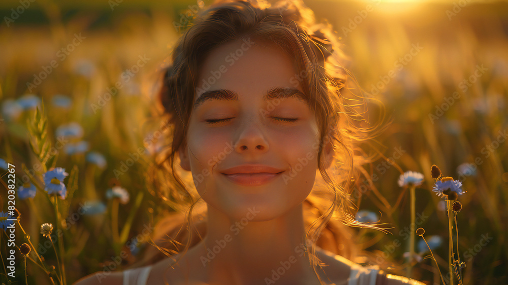 Calm Happy Free Woman at Sunset Calm Happy Free Woman at Sunset