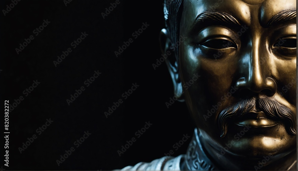 korean scholar statue close up portrait on plain black background from Generative AI korean scholar statue close up portrait on plain black background from Generative AI