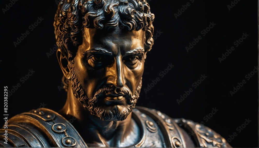 roman emperor statue close up portrait on plain black background from Generative AI roman emperor statue close up portrait on plain black background from Generative AI