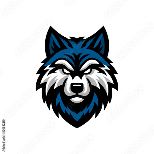 Intimidating Blue and White Wolf Head Mascot Illustration