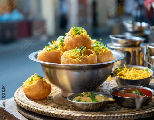 Indian traditional healthy food Sev Puri. photo