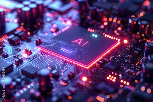 Artificial Intelligence (AI) concept, Abstract AI processor and quantum computer background.