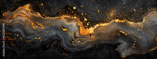 Abstract Gold Pattern on Black Marble Background