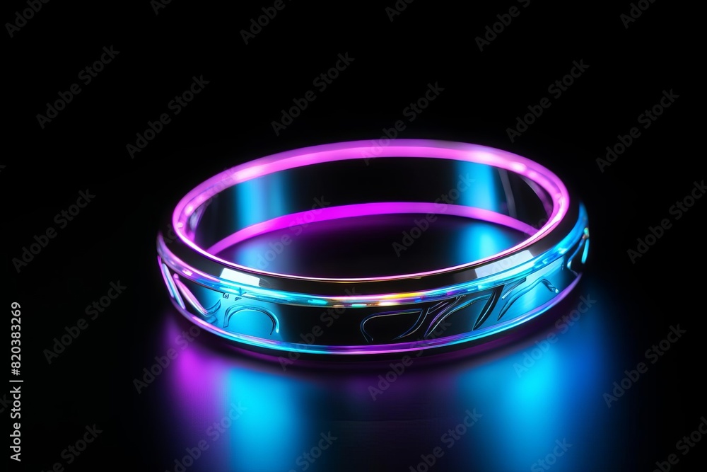Neon ring with glowing aura in dark background Neon ring with glowing aura in dark background