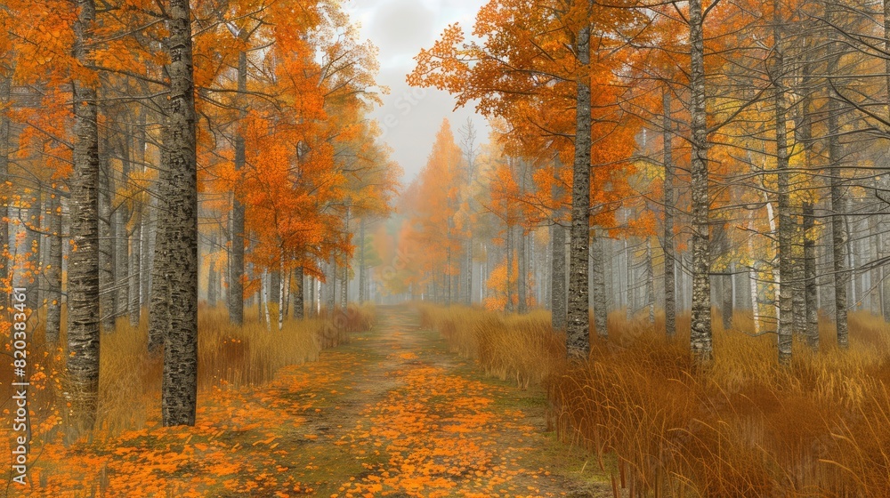 Autumn Forest Path With Orange-Colored Trees, Capturing The Beauty Of The Season, High Quality