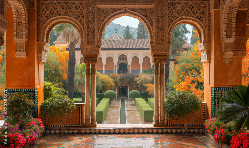 Architecture of the courtyard of the Alhambra in Granada. Architecture of the courtyard of the Alhambra in Granada.