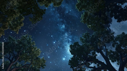 Beautiful Night Sky With The Milky Way Visible Through The Trees  Evoking A Sense Of Wonder And Awe  High Quality