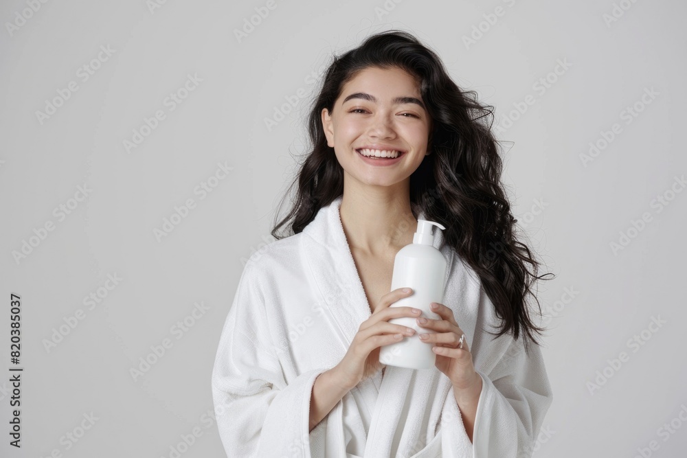 beautiful woman presenter holding a mockup bottle of skincare or shampoo product ,Skincare product, shampoo, beautiful woman presenter holding a mockup bottle of skincare or shampoo product ,Skincare product, shampoo,