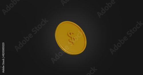 a Gold dollar coin  in front of black background 3d rendered
