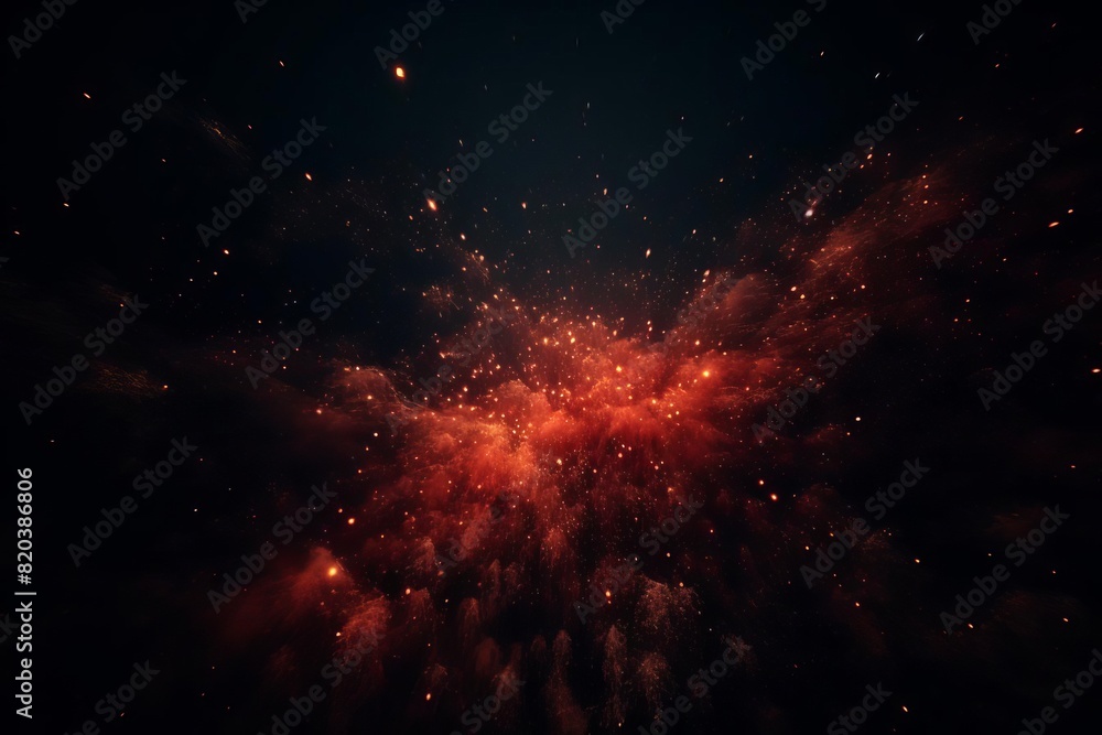 Fototapeta premium Red digital particles in a dark space