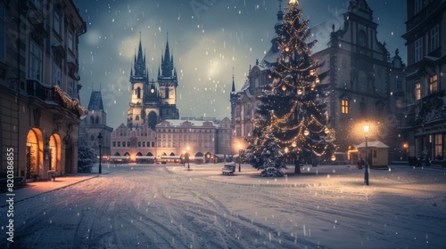 Christmas Mood on snowy Old Town Square, Prague, Czech Republic