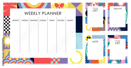 cute weekly planner background with geometric.Vector illustration for kid and baby.Editable element