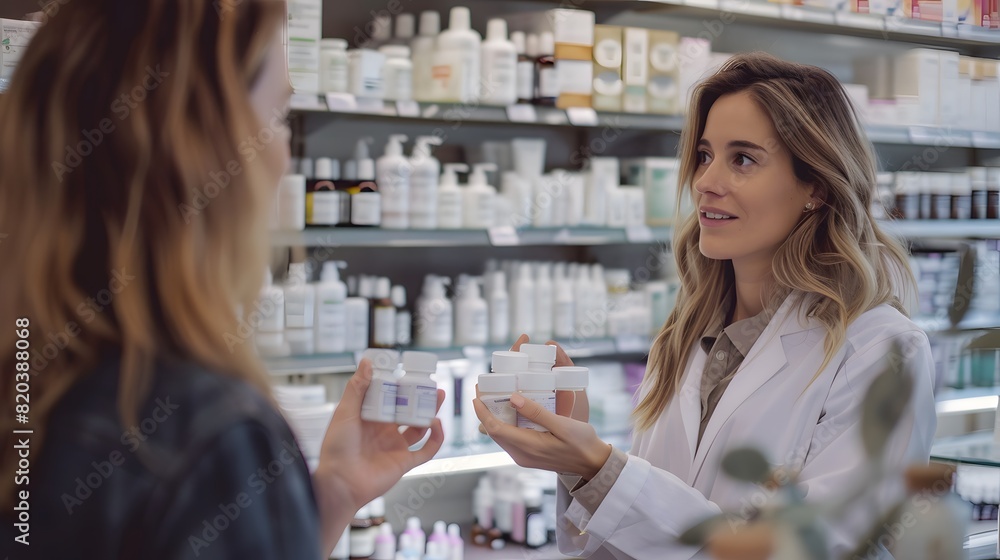 the doctor is helping people choose medicine at the pharmacy the doctor is helping people choose medicine at the pharmacy