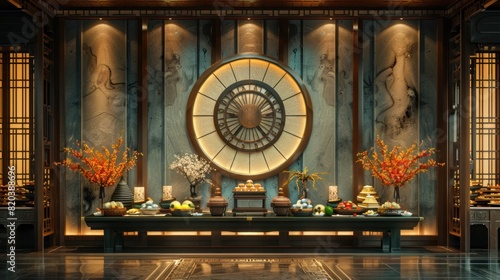 Art Deco Isaan Food Display A Gourmet Blend of Geometric Patterns and Golden Accents