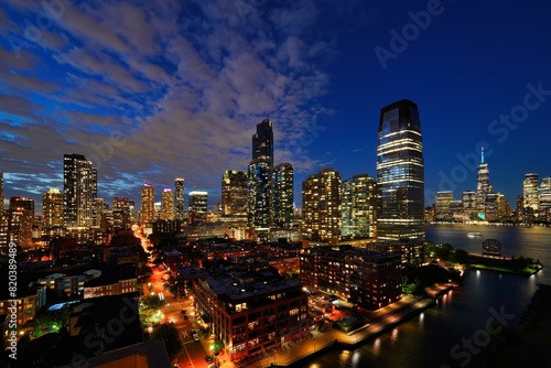 Night view of Jersey City and New York.
