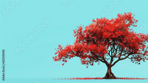 red tree on blue background