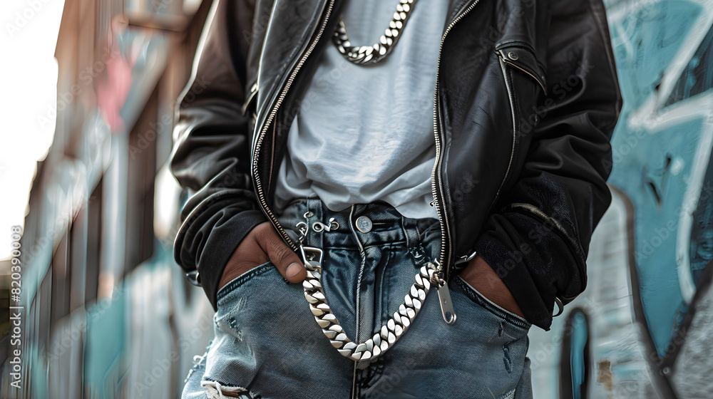 An Urban Street-Style Ensemble with Hip-Hop Influences and a Touch of Glamour