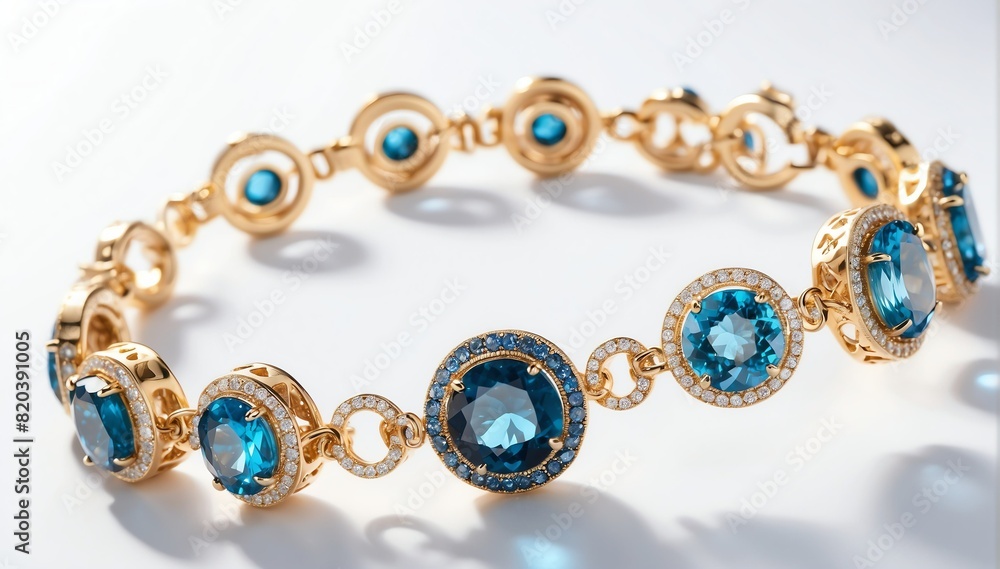 gold bracelet with blue gemstone crystals on plain white background from Generative AI gold bracelet with blue gemstone crystals on plain white background from Generative AI