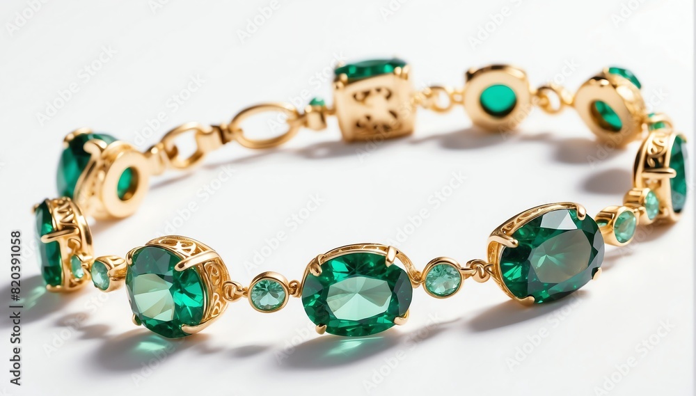 gold bracelet with green gemstone crystals on plain white background from Generative AI gold bracelet with green gemstone crystals on plain white background from Generative AI
