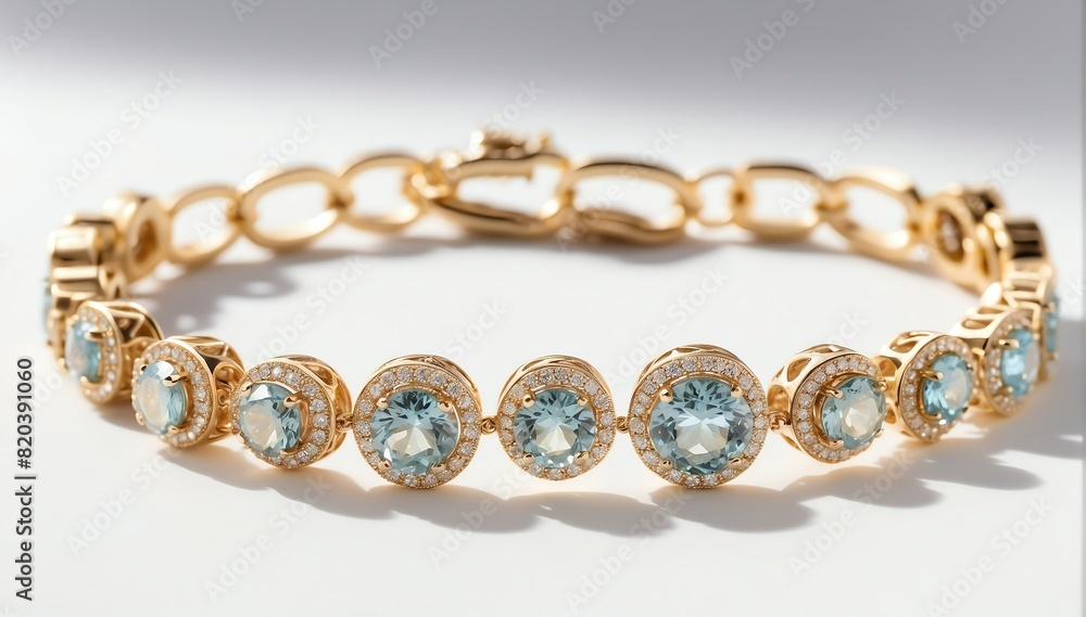 gold bracelet with diamond gemstone crystals on plain white background from Generative AI gold bracelet with diamond gemstone crystals on plain white background from Generative AI