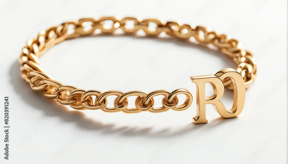 gold bracelet with letter r on plain white background from Generative AI gold bracelet with letter r on plain white background from Generative AI
