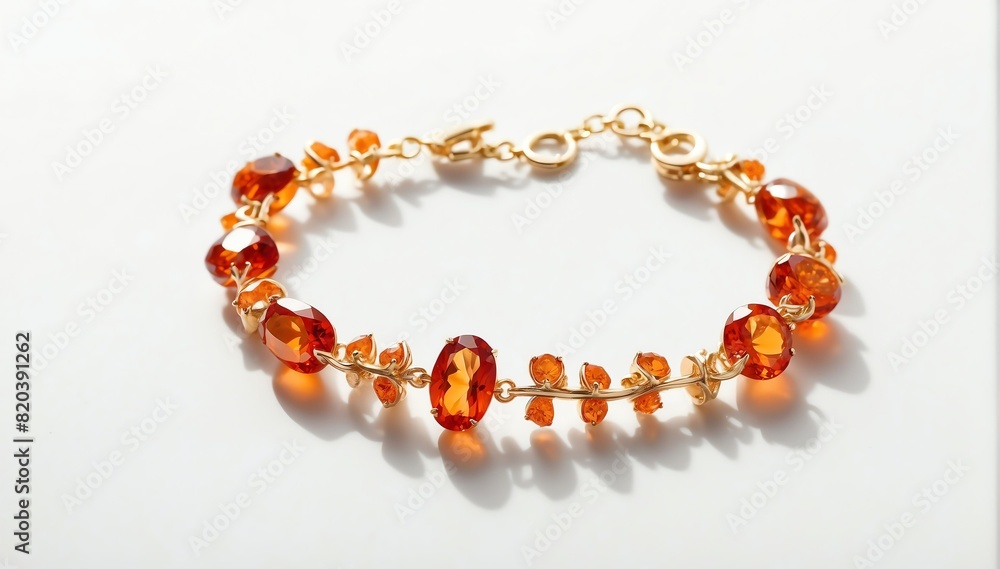 gold bracelet with orange gemstone crystals on plain white background from Generative AI gold bracelet with orange gemstone crystals on plain white background from Generative AI