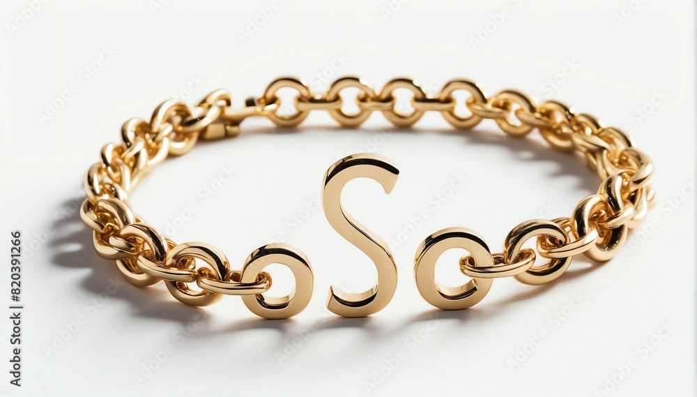 gold bracelet with letter s on plain white background from Generative AI gold bracelet with letter s on plain white background from Generative AI