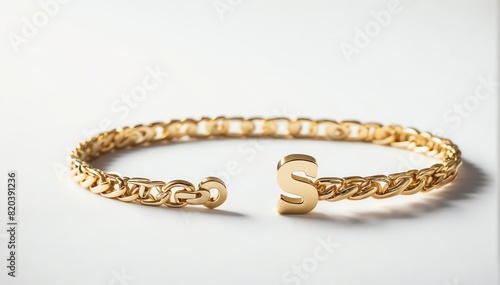 gold bracelet with letter s on plain white background from Generative AI