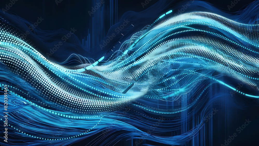 Structured database. Abstract digital wave particle. Digital music background. Sound vibrations. Futuristic dotted wave. Big data analytics. 3D illustration of nano particles in cyberspace Structured database. Abstract digital wave particle. Digital music background. Sound vibrations. Futuristic dotted wave. Big data analytics. 3D illustration of nano particles in cyberspace