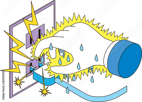 コンセントで感電するイメージイラスト