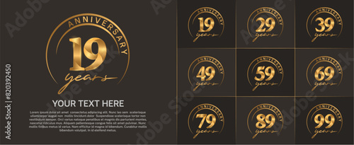 anniversary logotype set vector, golden color with circle for special day celebration