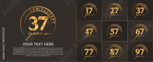 anniversary logotype set vector, golden color with circle for special day celebration