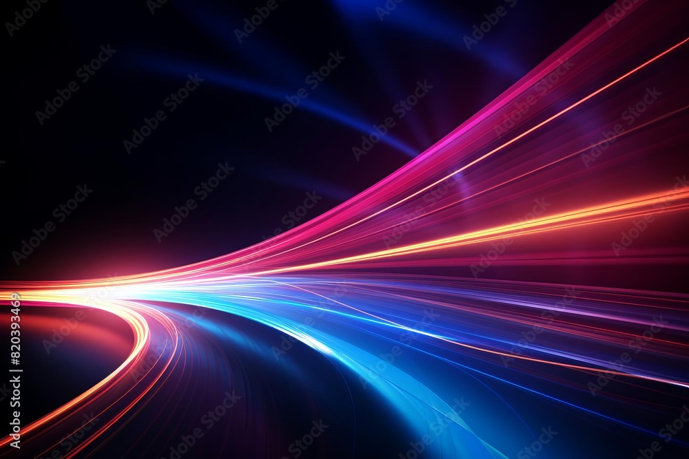 Vibrant neon light streaks in dark space Vibrant neon light streaks in dark space