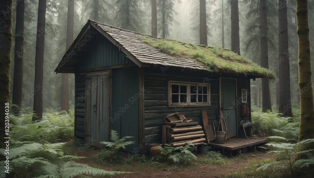 toolshed on a forest photo from Generative AI toolshed on a forest photo from Generative AI