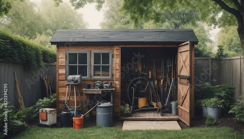 toolshed on backyard photo from Generative AI