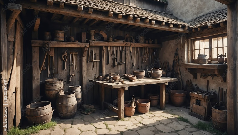 toolshed on medieval period photo from Generative AI toolshed on medieval period photo from Generative AI