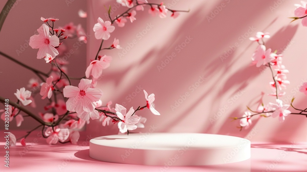 3D Floral Podium: Spring Flower Beauty Product Display in Pink 3D Floral Podium: Spring Flower Beauty Product Display in Pink
