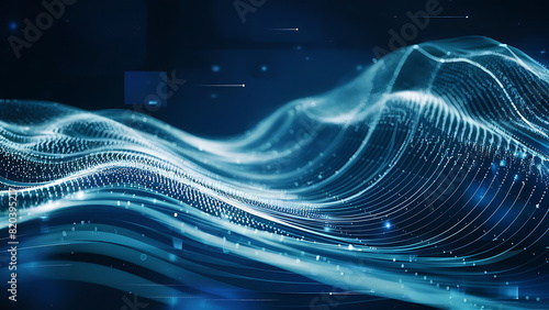 Structured database. Abstract digital wave particle. Digital music background. Sound vibrations. Futuristic dotted wave. Big data analytics. 3D illustration of nano particles in cyberspace