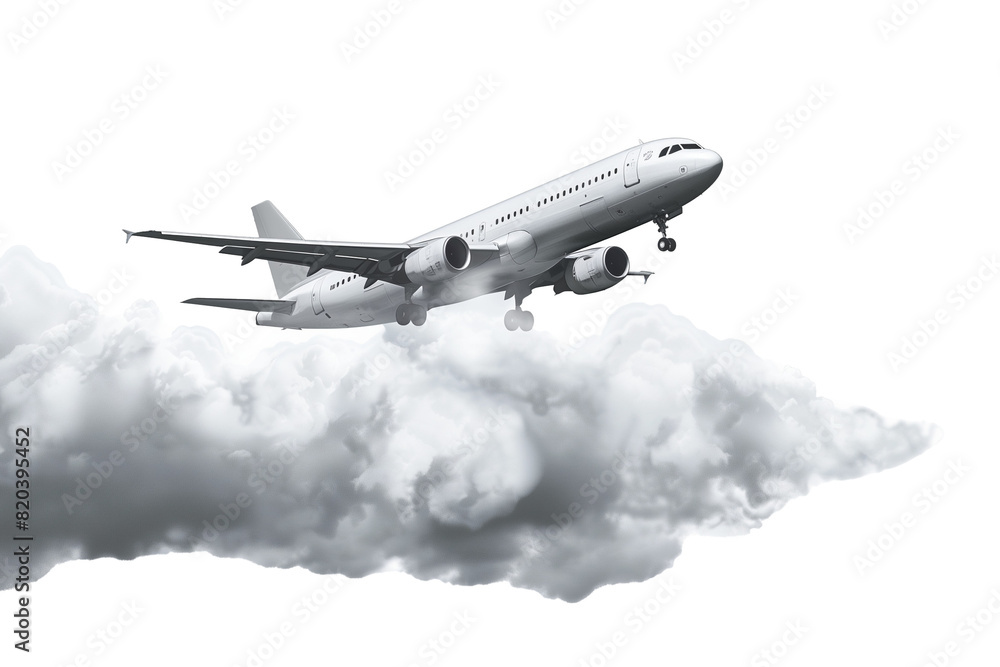Obraz premium Airplane with clouds isolated on a transparent background